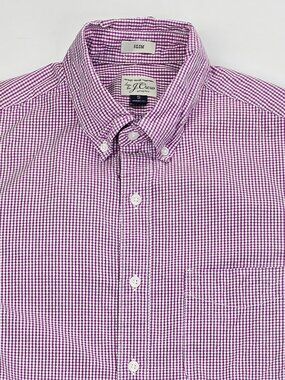 J. Crew Slim Stretch Lavender White Check Size Small Men Button Down Long Sleeve